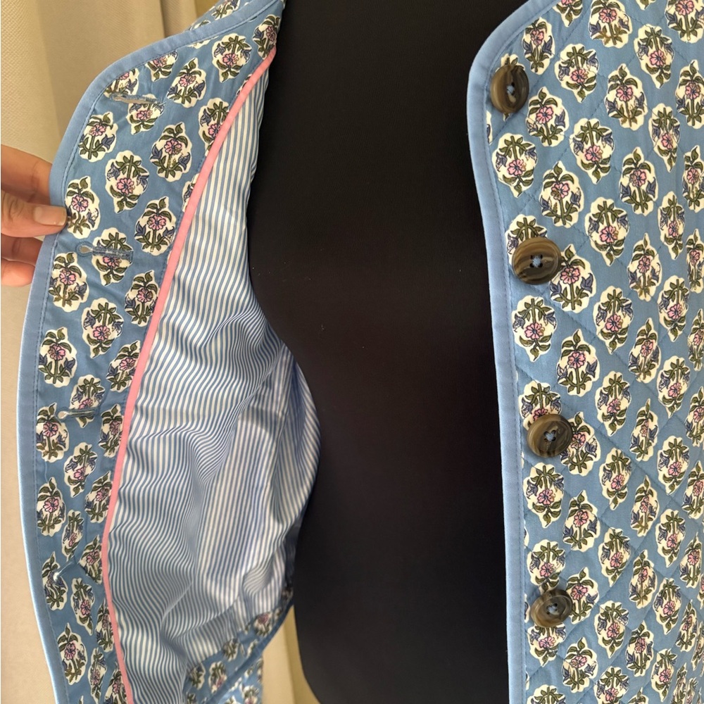 J.Crew Quilted Floral Jacket Blue Block Print Button Front Size 6 - Picture 9 of 12